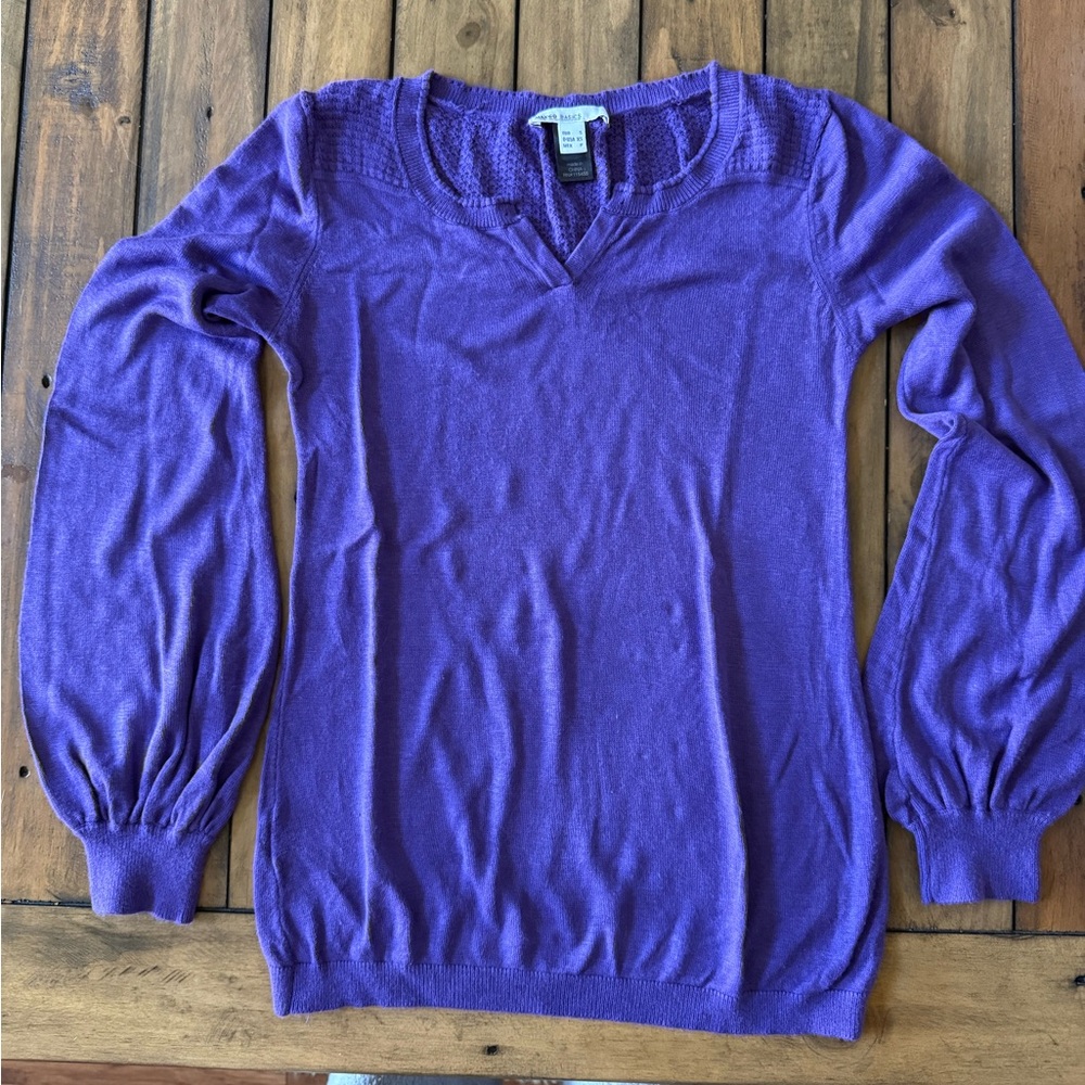 Mango V-Neck Cotton Sweater in Rich Purple
